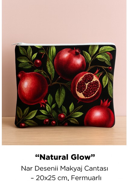 “nar Bahçesi” Botanik Desenli Makyaj Çantası – 20X25 cm