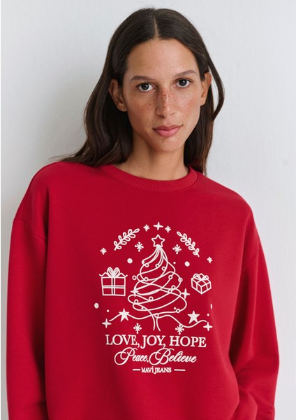 Yılbaşı Temalı Kırmızı Sweatshirt 1S10507-70390 fiyatları