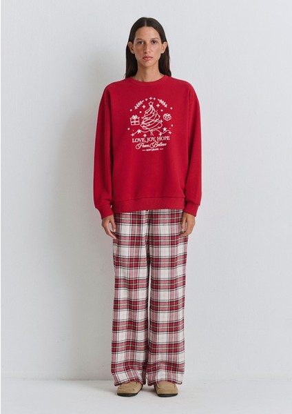 Yılbaşı Temalı Kırmızı Sweatshirt 1S10507-70390 modelleri