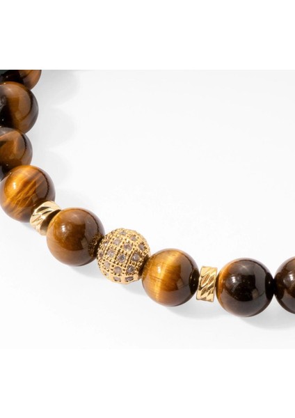 Kaplan Gözü Doğal Taş Bileklik 8 mm Altın Kaplama Detaylı fiyatları