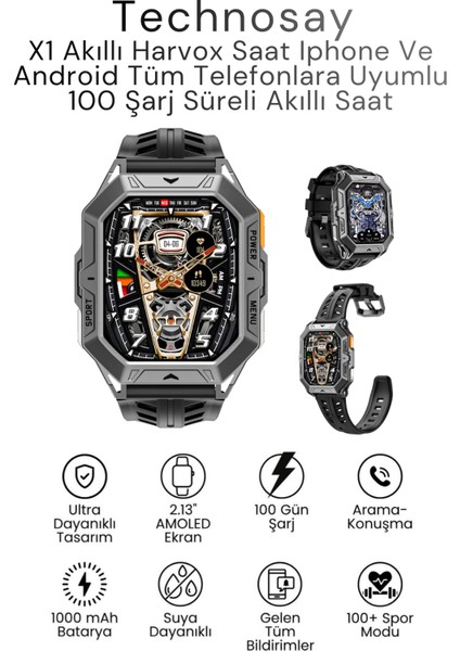 Watch X1 Pro Akıllı Saat Iphone ve Android Telefonlara Uyumlu Harwox 100 Gün Şarj Süreli Akıllı Saat
