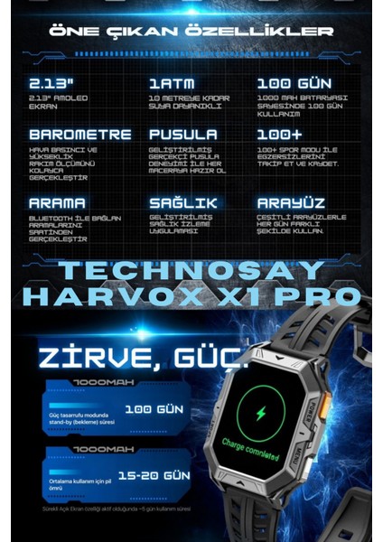 Watch X1 Pro Akıllı Saat Iphone ve Android Telefonlara Uyumlu Harwox 100 Gün Şarj Süreli Akıllı Saat modelleri