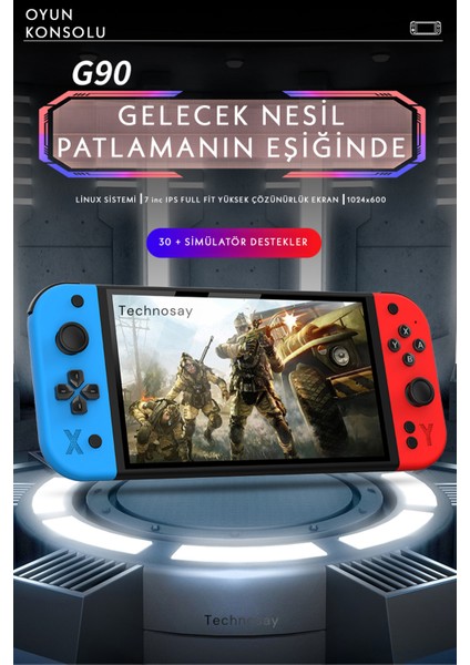 G90 Oyun Konsolu Yeni Nesil El Atarisi 10.000 Oyun Hafızalı 2000 Mah Batarya 10.000+ Oyun 7inç Hd