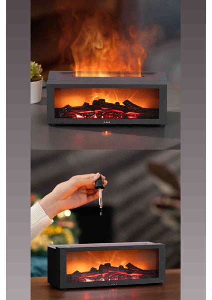 Alev Efektli Şömine Görünümlü Aromaterapi Nemlendirici | LED Buhar Makinesi | Uzaktan Kumandalı Ortam Difüzörü