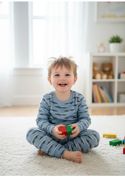 Sevimli Timsah Desenli Pamuk Erkek Çocuk Pijama Takımı – Nefes Alan, Rahat Kumaş fiyatları