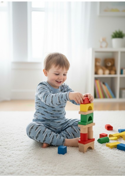 Sevimli Timsah Desenli Pamuk Erkek Çocuk Pijama Takımı – Nefes Alan, Rahat Kumaş fırsatları