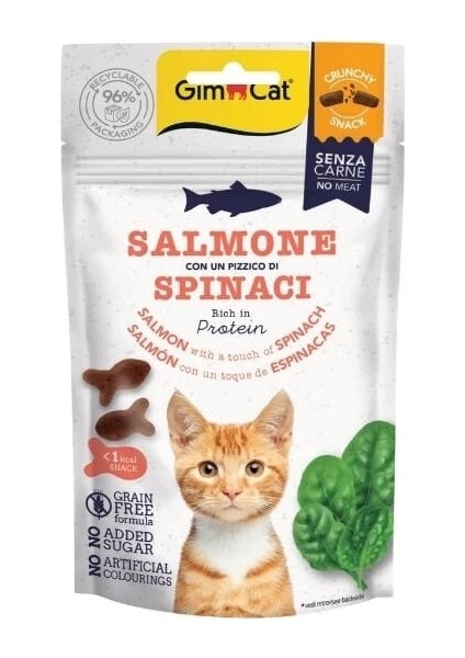 Crunchy Snacks Somonlu ve Ispanaklı Tahılsız Kedi Ödül Maması 1 Adet 50 gr