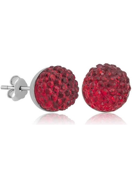 Gümüş Kırmızı Kristal Çivili Kadın Küpe