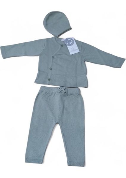 Unisex Bebek Trikolu Kışlık 3'lü Takım Alt+Üst+Şapka Yeşil 6AY