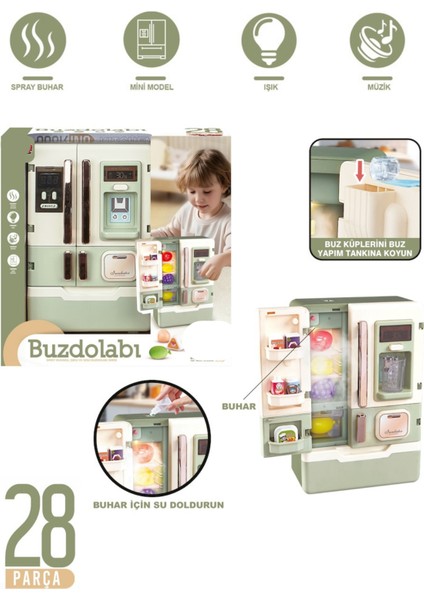 Oyuncak Buzdolabı Buharlı Sesli ve Işıklı Gerçekçi 28 Parça modelleri