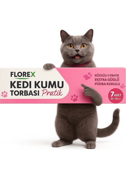 Kedi Kumu Poşeti 7'li Pudra Kokulu, Büzgülü & Ekstra Güçlü