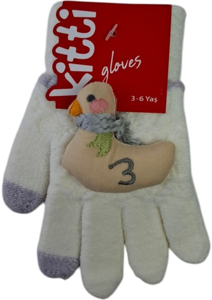 Spteks Kitti 3-6 Yaş Kız Çocuk Krem Renk Kaz Figürlü ve Desenli Kışlık Örme Eldiven modelleri