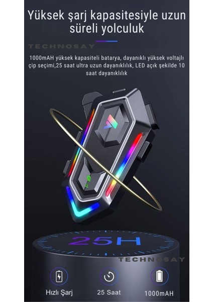 V20 Max 2 Kişi Bağlantılı Rgb Işıklı 1000MAH 5.3 Bluetooth Motosiklet Kask Kulaklık Intercom Uyumlu