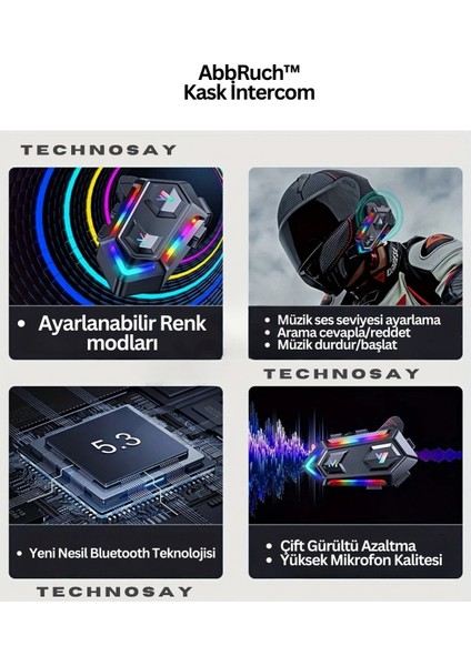 V20 5.3 Bluetooth Su Geçirmez Rgb Motosiklet Kask Bluetooth Interkom Intercom Kulaklık Mikrofon