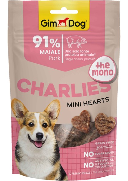 Charlies The Mono Mini Hearts Domuz Etli 70 gr | Köpekler Için Tamamlayıcı Mama | Tek Proteinli Ödül