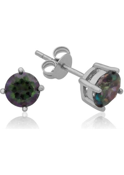 Gümüş 6 mm Mistik Topaz Çivili Küpe