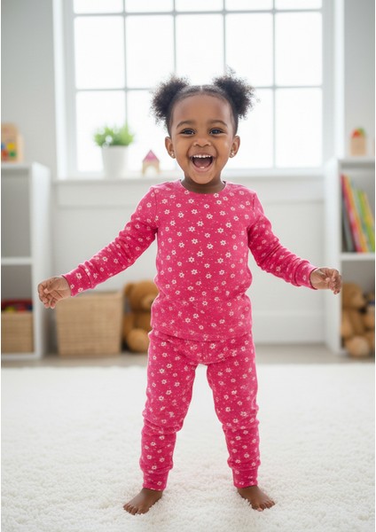 Çiçek Desenli Pamuk Çocuk Pijama Takımı – Kız Çocuk Yumuşak Kumaş