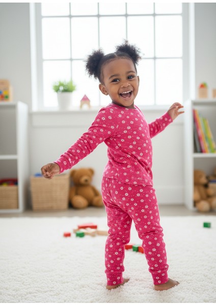Çiçek Desenli Pamuk Çocuk Pijama Takımı – Kız Çocuk Yumuşak Kumaş fiyatları