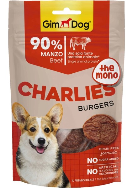 Charlies The Mono Burgers Sığır Etli 70 gr | Köpekler Için Tamamlayıcı Mama | Şekersiz ve Tahılsız Ödül