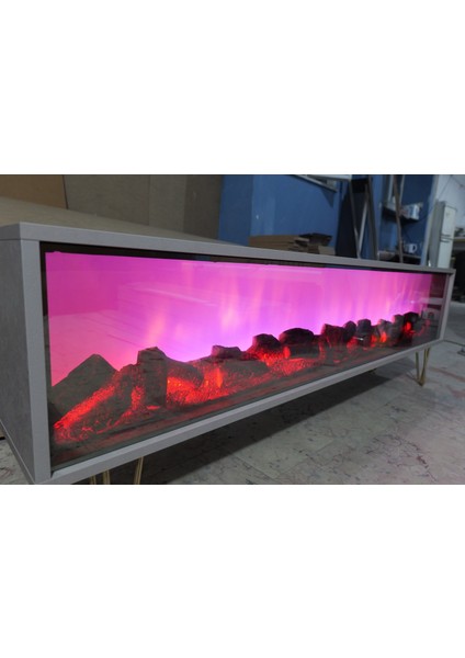 Tv Şöminesi 170CM Bluetoothlu Antrasit Renk Elegance Özel Seri