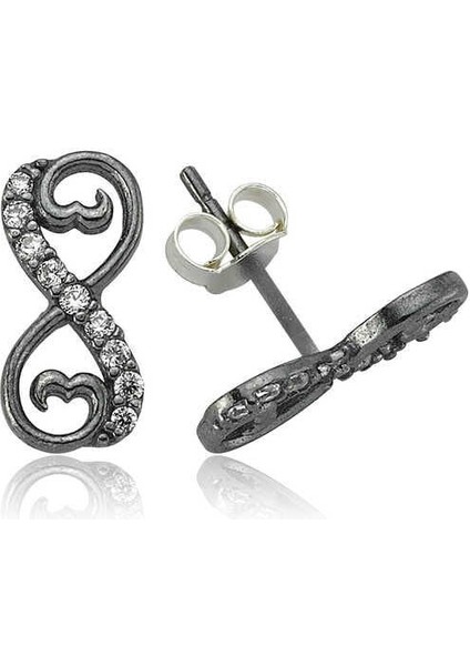 Gümüş Kalpli Sonsuzluk Çivili Küpe