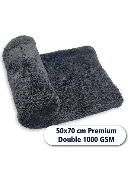 (50X80)OTO Kurulama Bezi Araba Kurulama Havlusu Çift Taraflı Ultra Kalın Güçlü Su Emiş 1000 Gsm