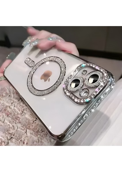 Iphone 14/15 Plus Uyumlu Şeffaf Taşlı Magsafe Özellikli Kılıf