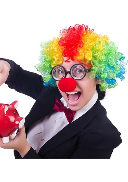 Palyaço Kostüm Aksesuar Seti 3’lü – Peruk Burun Gözlük - Lisinya