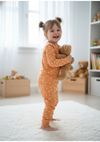 Çiçek Desenli Pamuk Çocuk Pijama Takımı – Kız Çocuk Yumuşak Kumaş