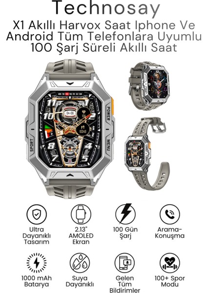 Watch X1 Pro Akıllı Saat Iphone ve Android Telefonlara Uyumlu Harwox 100 Gün Şarj Süreli Akıllı Saat
