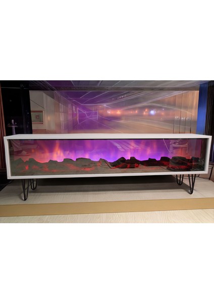 Craft Concept Tvşöminesi Bluetooth 4 Farklı Mod Elegance Özel Seri Siyah Metal Ayaklı Beyaz Kasa