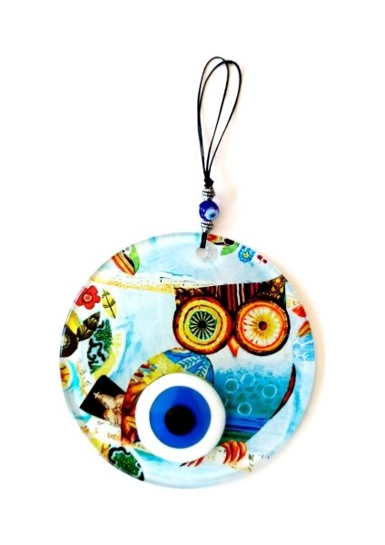 Bilgin Baykuş Nazar Boncuklu 12 Santimetre Füzyon Cam Duvar Süsü fiyatları