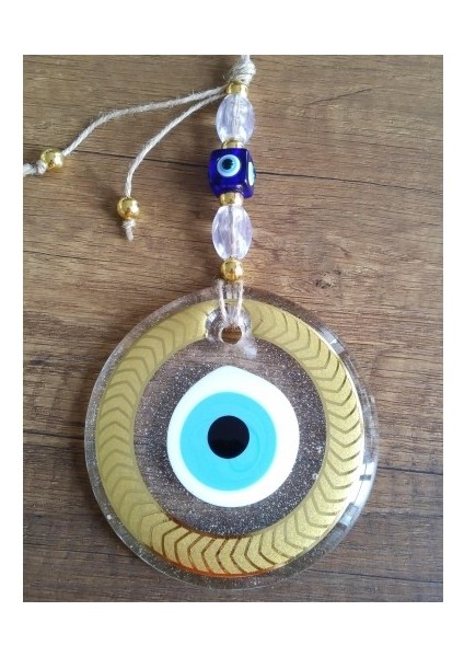 Altın Yaldızlı Nazar Boncuklu Şeffaf Cam Duvar Süsü modelleri