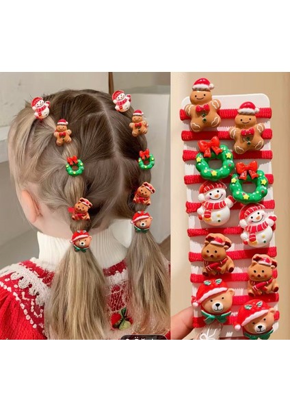 10 Lu Kız Çocuklarına Özel Yılbaşı Tokaları Yumuşak Lastikleri ile Konforlu Bir Kullanım Sağlar Christmas Tokaları