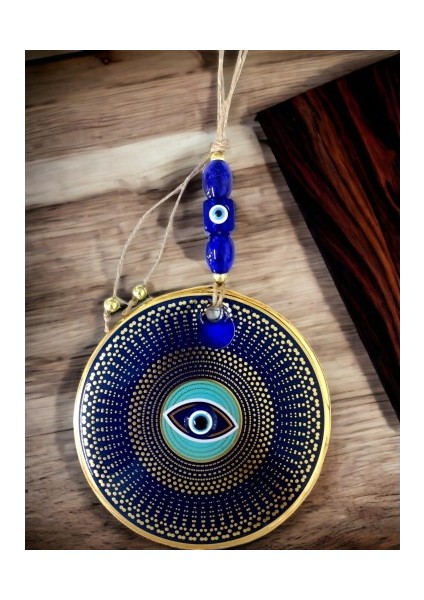 Gold Puantiyeli Nazar Boncuklu Göz Duvar Süsü Cam Duvar Dekoru