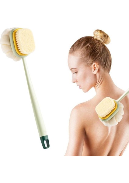2&apos;si 1 Arada Çift Taraflı Uzun Saplı Fırçalı Banyo Vücut Sırt Fırçası Banyo Lifi (5256)