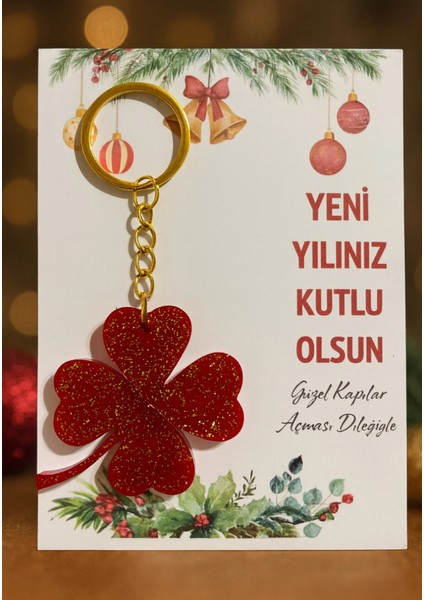 Yılbaşı Hediyelik Yonca Epoksi Anahtarlık 8 Adet