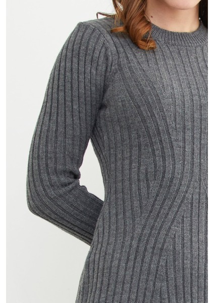 Basic Kol Detaylı Triko Mini Elbise