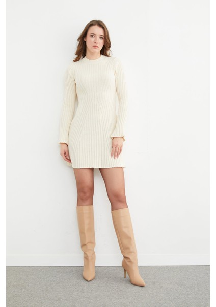 Basic Kol Detaylı Triko Mini Elbise