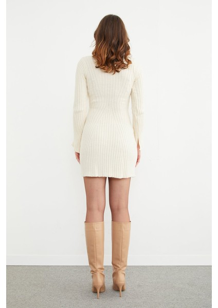 Basic Kol Detaylı Triko Mini Elbise