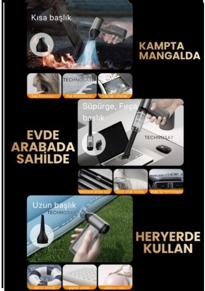 T7 Violent Turbo Jet Fan 130000RPM Ultra Güçlü Motor Güçlü Vakum 4000MAH Bataryalı Üflemeli