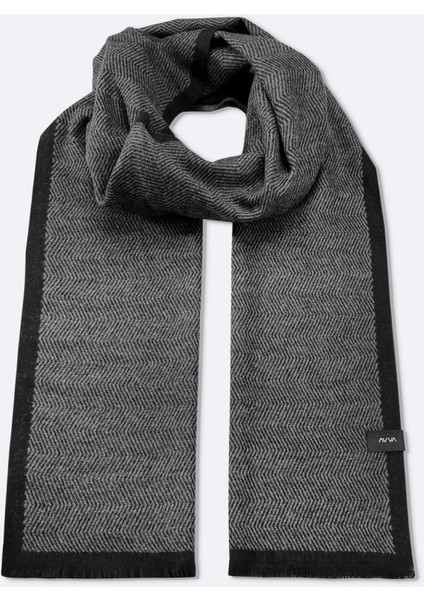 Erkek Siyah Desenli Püsküllü Şal A52Y9403