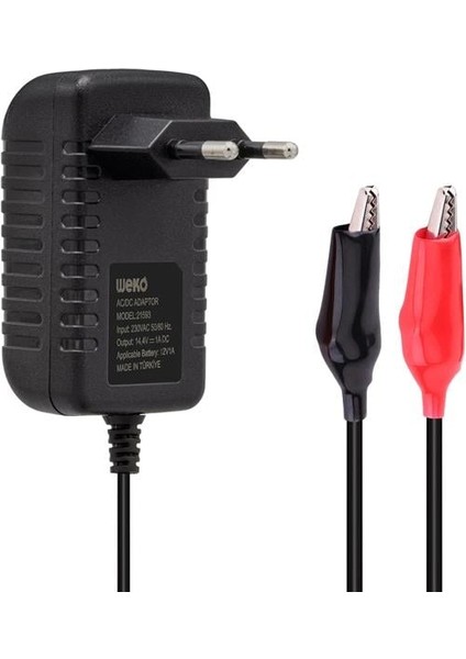 14.4 Volt 1AMPER Krokodil Uçlu Ledli Yerli Üretim Akü Şarj Cihazı