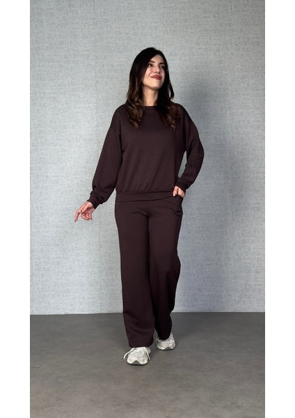 Kadın Uzun Kollu Bisiklet Yaka Viskon Iki Iplik Bluz ve Pantolon Ikili Takım modelleri