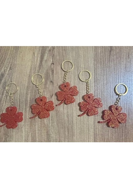 5 Adet Yılbaşı Için Simli Epoksi Yonca Anahtarlık