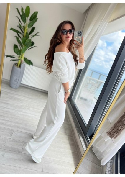 Kadın Uzun Kollu Tek Omuzdan Açık Dalgıç Bluz ve Pantolon Ikili Takım fiyatları