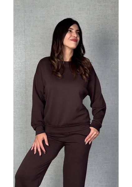 Kadın Uzun Kollu Bisiklet Yaka Viskon Iki Iplik Bluz ve Pantolon Ikili Takım fırsatları