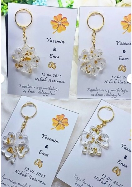 10 Adet Kartlı Epoksi Anahtarlık Yonca , Söz , Nişan, Nikah , Kına, Mevlüt Hediyelik