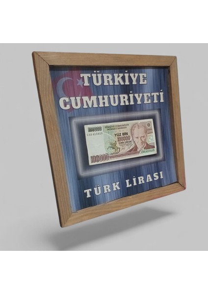Nostaljik Türk Lirası Hatıra Tablosu - 30X30 cm Dekoratif Ahşap Çerçeve - Ofis ve Ev Hediyesi