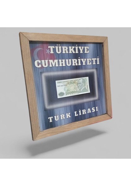Nostaljik Türk Lirası Hatıra Tablosu - 30X30 cm Dekoratif Ahşap Çerçeve - Ofis ve Ev Hediyesi